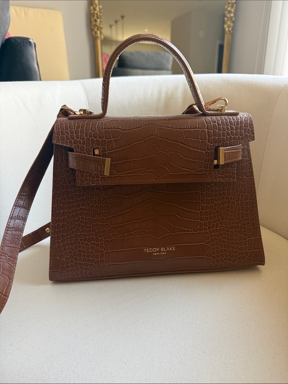 Brown Croc-Embossed Leather Top-Handle Bag